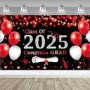 DARUNAXY Black Red Graduation Party Decorations, Red 6x3.6ft Red Class of 2025 Graduation Banner for Men Women 2025 Congrats Grad Party Supplies Masters Congratulations Graduates Backdrop Party