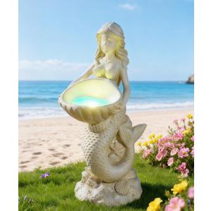 Nacome Solar Mermaids Birdbath Garden Decor: Outdoor Statues Ornaments for Outside Decorations Yard Art Lawn Porch Patio Balcony - Birthday Gifts for Mom Grandma Women Lover