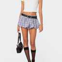 COZYPOIN Womens Mini Plaid Bubble Skirts 2026 Summer Sexy Low Waist Y2k Puffy Ruffle Balloon Skirt with Short Underneath (Blue, S)