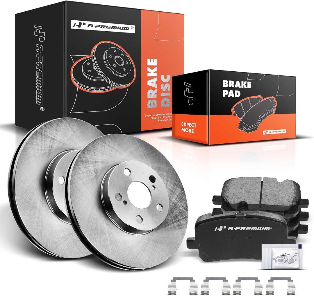 A-Premium 10.83 inch(275mm) Front Vented Disc Brake Rotors + Ceramic Pads Kit Compatible with Select Pontiac and Toyota Models - Corolla 2003-2008, Matrix 2003-2008, Vibe 2003-2008, 1.8L, 6-PC Set