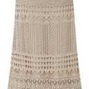 Chouyatou Women's Stretched High Waist Crochet Hollow Out Knit Flowy Patterned Lace Maxi Skirt (Beige)