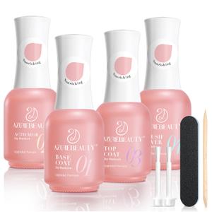 AZUREBEAUTY Dip Powder Liquid Set  Upgraded Care Formula, 4+4Pcs 15ml/0.5oz Base Coat, Activator, Top Coat & Brush Saver, Nail Strengthener with Keratin & Calcium, Low Odor DIY Home Salon (Clear)