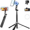 70" Magnetic Phone Tripod, Selfie Stick Tripod for iPhone Magsafe with Rechargeable Remote & 2 in 1 Magnetic Holder, Portable Cellphone Stand for Recording Travel, Compatible with iPhone and Android (Black)