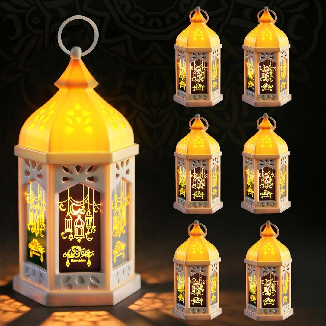 6 PCS Ramadan Lantern Lights, 8" Large Ramadan Eid Decorations for Home 2026, Ramadan Lanterns Decorative Ramadan Table Indoor Outdoor Decor, Eid Mubarak Ramadan Gifts for Kids