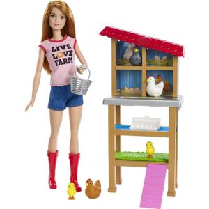 Barbie Chicken Farmer Doll, Red-Haired, and Playset with Henhouse, 3 Chickens, 2 Chicks and More, Career-Themed Toy for 3 to 7 Year Olds