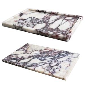 Real Luxurious Natural Marble Vanity Tray Genuine Marble Storage Tray for Home Decor Stone Tray for Bathroom/ Kitchen/ Vanity/ Dresser Non-Resin/ Non-Ceramic/ Viola Tablet Set