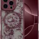 XIZYO Magnetic Case for iPhone 16 Pro Max, Floral Flower Cute Aesthetic Case Compatible with Magsafe for Women Girls Rose Pattern Slim TPU Bumper Shockproof Protective Cover, Branch Rose/Wine Red