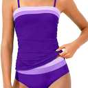 NAPU Girls Swimsuit Color Block Tankini Swimsuit Quick Dry 2 Piece Bathing Suit for Girls 9-16 Years Teens Swimwear Summer Size 15-16Y