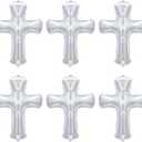 6 Pcs 34 Inch Cross Balloon Jumbo Baptism Large Memorial Balloons Communion Christening Religious Foil Party Balloon for Xmas Home Outdoor Decorations(Silver)