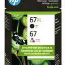HP 67 Tri-Color Ink Cartridges High/Standard Yield 2 Per Pack, 67XL Black, Cyan, Magenta, Yellow