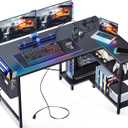 ODK 48 Inch Small L Shaped Gaming Computer Desk with Power Outlets, Corner Desk with Reversible Storage Shelves & PC Stand for Small Space, Modern Simple Home Office Table, Carbon Fiber Surface, Black