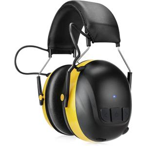 Kalence Bluetooth 5.4 Hearing Protection with 120H Working Time, Rechargeable Bluetooth Ear Protection Headphones, 30dB Safety Earmuffs for Lawn Mowing, Workshops, Construction, Snowblowing, Yellow