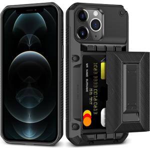 SAMONPOW for iPhone 12 Pro Max Case Wallet with Card Holder [4 Cards] & Stand & Military-Grade Protection Heavy Duty Shockproof Hidden Card Slot Wallet Phone Case for iPhone 12 Pro Max for Women Men (Black)