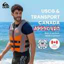 QUIKSILVER Men's Life Jacket, USCG and Transport Canada Approved Type III PFD, Evoprene UV Resistant Life Vest for Adults, for Waterskiing Wakeboarding Rafting Boating Paddleboarding Watersports, Orange, Small-Medium