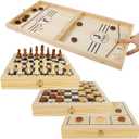 Juegoal 4-in-1 Wooden Fast Sling Puck Set for Kids and Adults, Chess, Checkers, Tic Tac Toe Games, Travel Portable Folding Tabletop Chess Board Game Sets, Interactive Families Toys