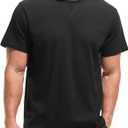 VEIISAR Men's Mini Waffle Knit Crew Neck T-Shirt - 190gsm Ultra-Fine Textured Cotton Tee - 1mm Micro Grid Breathable Top (Black, Large)