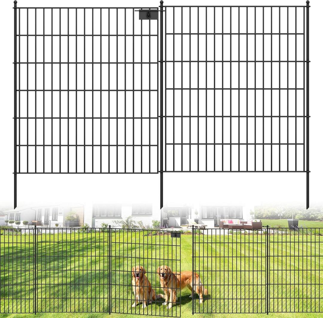 5 Panels No Dig Garden Fence with Gate, 32 in(H) X12.1 ft(L) Metal Fence Panels, Thickened Rustproof Garden Fencing, Animal Barrier for Dogs, Rabbits, and Patio