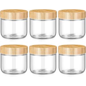 Suclain 6 Pcs 10 oz Glass Jars with Airtight Lids Overnight Oats Containers with Bamboo Lids Glass Food Storage Container Mason Jars for Snack Yogurt Chia Candy Spice Sugar