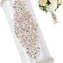 BENECREAT Bouquet Holder, 2 Inch Champagne Royal Satin Wedding Bridal Bouquet Handle Set with Rhinestones, Fresh Flower Artificial Flower Bouquet Holder, Cylinder Bouquet Decor