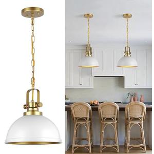 Mgcanyu Modern White and Gold Pendant Lights,11.8" Vintage White Gold Pendant Light Fixtures Iron Dome Lighting Hanging Ceiling for Kitchen Island Dining Room Restaurant Bedroom Farmhouse Entrance