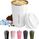 Travel Coffee Mugs Leak-Proof, Reusable Coffee Cups with Lids, Stainless Steel Vacuum Insulated Coffee Tumblers, Thermal Insulation Cups for Men and Women Hot & Cold Drinks(2nd-White, 17OZ)