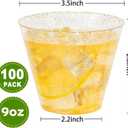 I00000 100pcs Gold Plastic Cups - 9 OZ Hard Gold Glitter Disposable Cups for Cocktail And Drinking - Premium Disposable Plastic Cups with Gold Glitter for Fancy Wedding & Elegant Party Cups