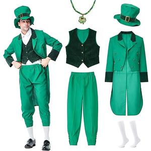 Kelpatol Men St Patricks Day Costume 6PCS Lepprechanu Costume for Adults Green Irish Outfit with Hat Necklace, Glasses, Socks (Medium)