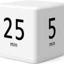 Rotating Pomodoro Timer, 5/25/15/45 Mins Preset, Desk Cube Countdown Flip Productivity Timer for ADHD, Time Management, Classroom, Workout, Kitchen, Cooking, Study, White