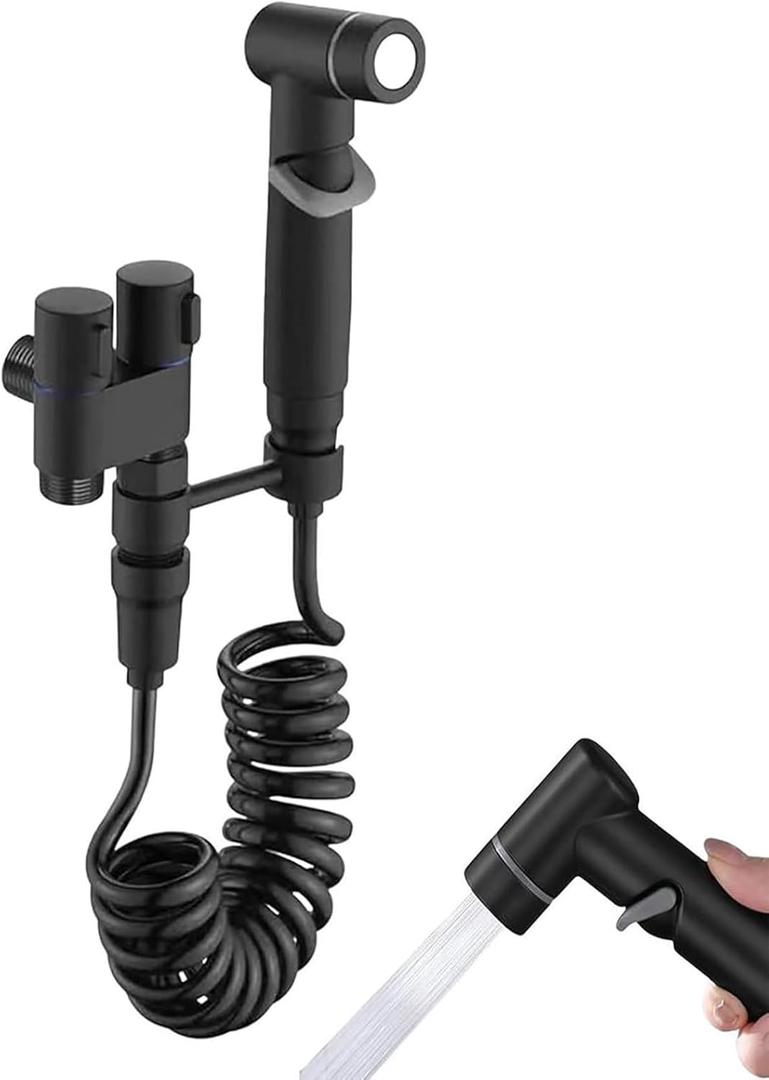 Handheld Bidet Sprayer for Toilet, Handheld Sprayer Kit, Baby Cloth Diaper Sprayer Set for Feminine Wash- Easy to Install - Stainless Steel (Black)