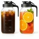 Mason Jar Pitcher Set of 2-64oz (2 Quart) Airtight & Leakproof Glass Pitcher with Lid, Perfect for Storing Breastmilk, Cold Brew, Sun Tea, with Easy-Pour Spout Lid