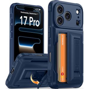 Oterkin for iPhone 17 Pro Case Wallet 4-5 Card Holder, [Kickstand] [RFID Blocking] [Full Camera Protection] [Military Grade Protection] Shockproof Rugged Phone Case for iPhone 17 Pro, Dark Blue