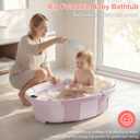 Collapsible Baby Bathtub - Large Baby Bath Tub with Thermometer | Bath Essential Bañera para Bebe Easy Fold Baby Tub | Travel Infant Newborn Toddler Bathtub for Baby Girl Boy 0 to 36 Months (Pink)