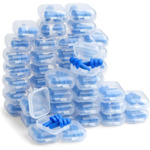 50 Pair Silicone Ear Plugs in Plastic Cases Soft Reusable Comfortable in Bulk Hearing Protection Water Earplugs Shower Diving Surfing Waterproof Sports Reusable Ear Plugs for Swimming Adults
