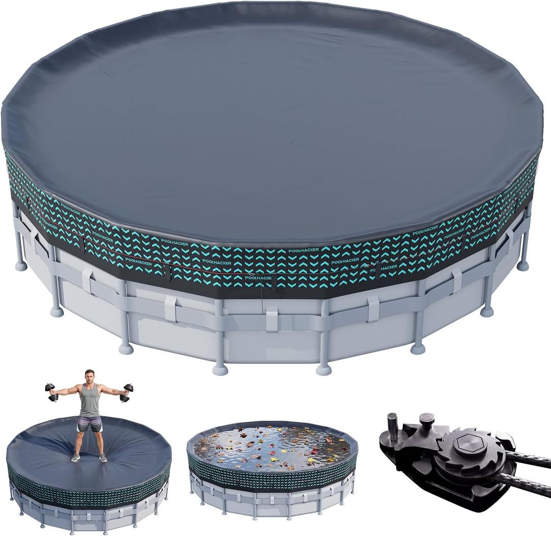 POOLHACKER 550D Heavy-Duty 24 ft Round Pool Cover for Above Ground Pools