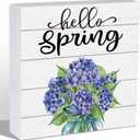 Spring Table Decor Spring Decorations Indoor Hydrangea Home Room Office Bathroom Wood Box Sign Rustic Wooden Shelf Desk Decor Season Sign House Warming Gifts 5.9 x 5.9 Inch