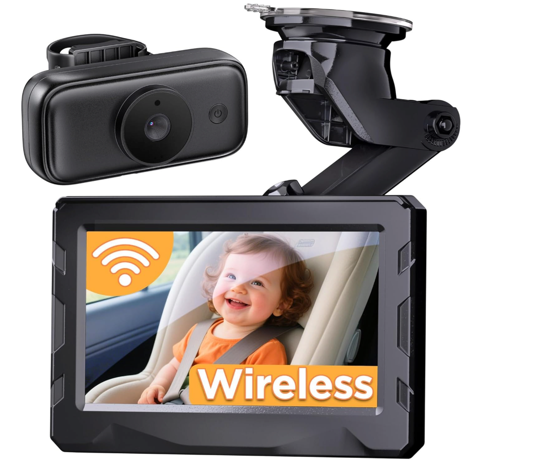 Wireless Baby Car Camera  40 Hours Rechargeable Battery with Auto Sleep & Night Vision, 4.3'' 1080P HD Video Car Baby Monitor  360° Rotating Rear Facing Back Seat Cam, Newborn Essential New Mom gift