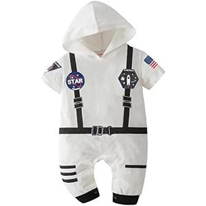 OLLULL Baby Astronaut Costumes, Unisex Toddler Space Suit, Halloween Dress Up Romper Pilot Costume(White,12-18 Months)