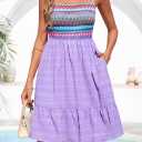 PRETTYGARDEN Womens Summer Dresses 2026 Paisley Spaghetti Strap Sleeveless Smocked A Line Boho Mini Dress with Pockets (Purple, S)