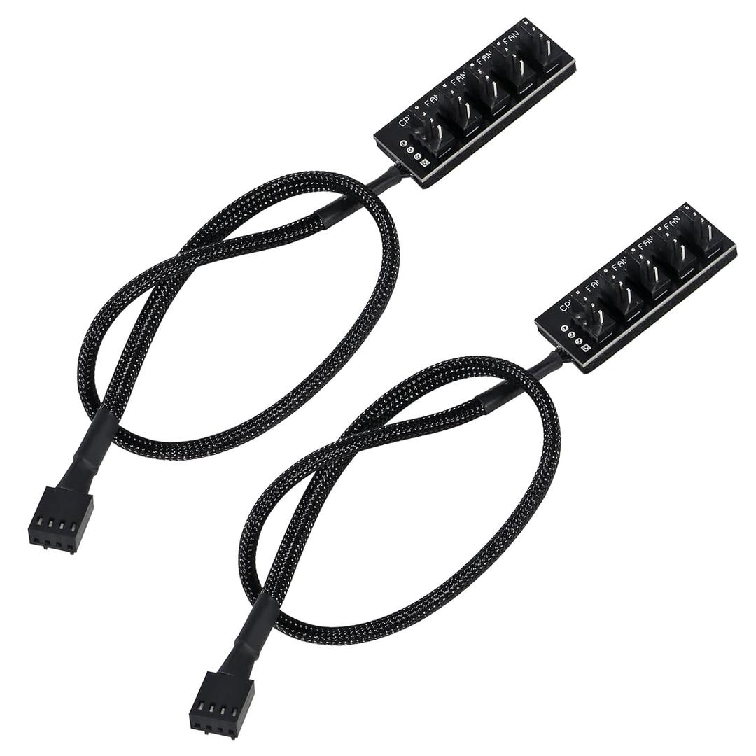 UMLIFE 2-Pack 4-Pin PWM Fan Hub - 1 to 5 Way Splitter Power Supply Cable for PC Motherboard Case Cooling - Extension Cord for ATX Computer 4-Pin and 3-Pin Fans