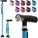 BeneCane Walking Cane for Women Folding Cane for Men with Two Led Lights Quad Cane with Stable Base Lightweight and Adjustable Walking Stick (Blue)