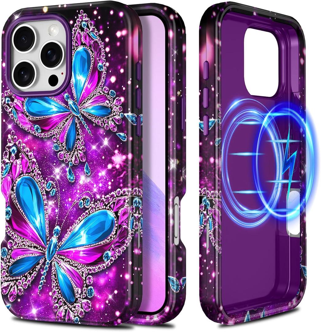 Casetego for iPhone 16 Pro Max Case,Compatible with MagSafe,[Military Grade Drop Test] Full Body Protection Slim Shockproof Rugged Marble Women Girls Case for iPhone 16 Pro Max 6.9 inch,All Purple