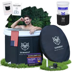 Zennest Patented Leak Guard Ice Bath Tub for Athletes – 90 Gal XL Cold Plunge Tub, 6-Layer Insulated Portable Bathtub for Adults, Air-Cavity Thermal Shield, 2-in-1 Hot & Cold, Outdoor/ Indoor + eBook