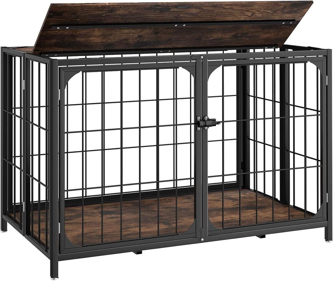 Himix Dog Crate Furniture, XL Dog Crate Furniture for Large Medium Dogs, Wood Dog Crate Table with Sturdy Metal, Heavy Duty Dog Kennel Indoor 40.15''x 25''x 27.56'' (Rustic Brown)