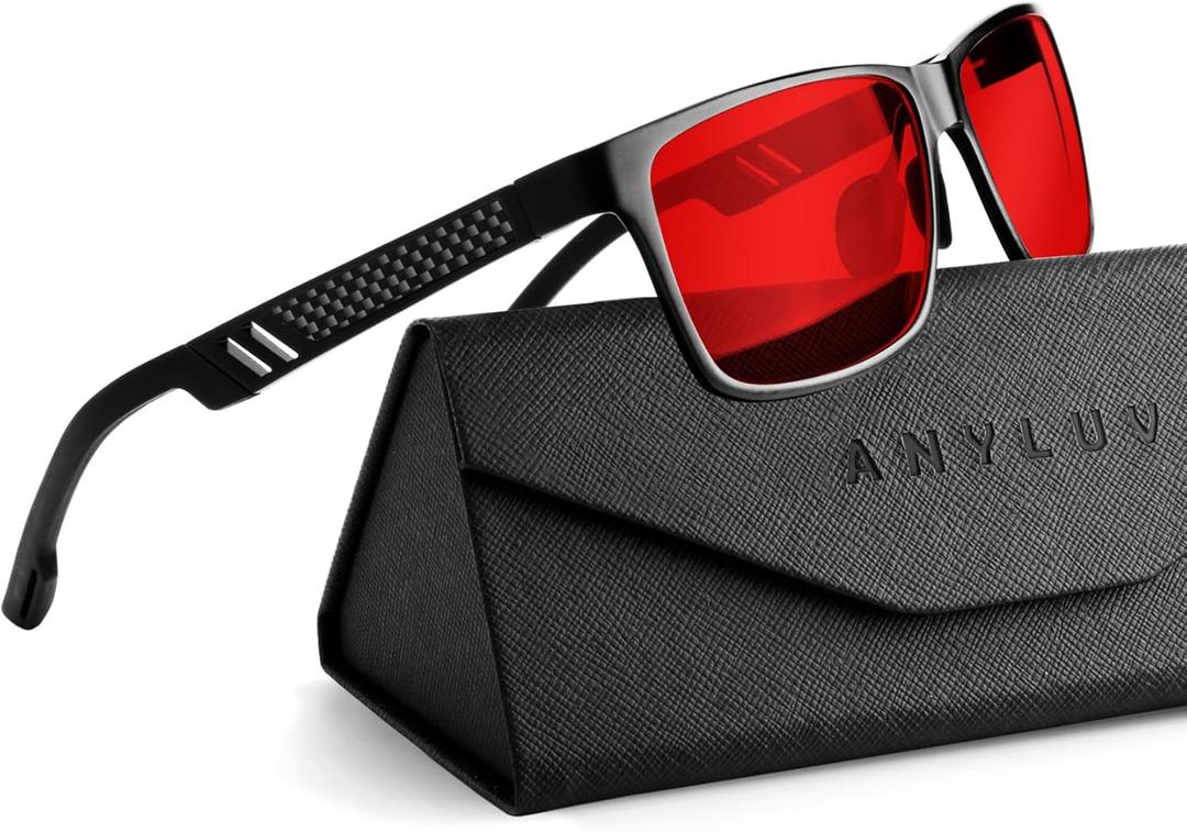 ANYLUV Blue Light Blocking Glasses Men Computer Gaming Glasses Lightweight Al-Mg Metal Anti Eyestrain Eye Protection (A4- Black(sleep Enhancement))