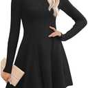 OFEEFAN Sweater Dress for Women Fall 2025 Long Sleeve Crew Neck Ribbed Knit Fit and Flare A-Line Dresses S