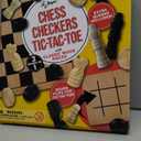 Regal Games - Reversible Wooden Board for Chess, Checkers & Tic-Tac-Toe - 24 Interlocking Wooden Checkers and 32 Standard Chess Pieces - for Age 8 to Adult for Family Fun (10,5 Inch - Reversible)