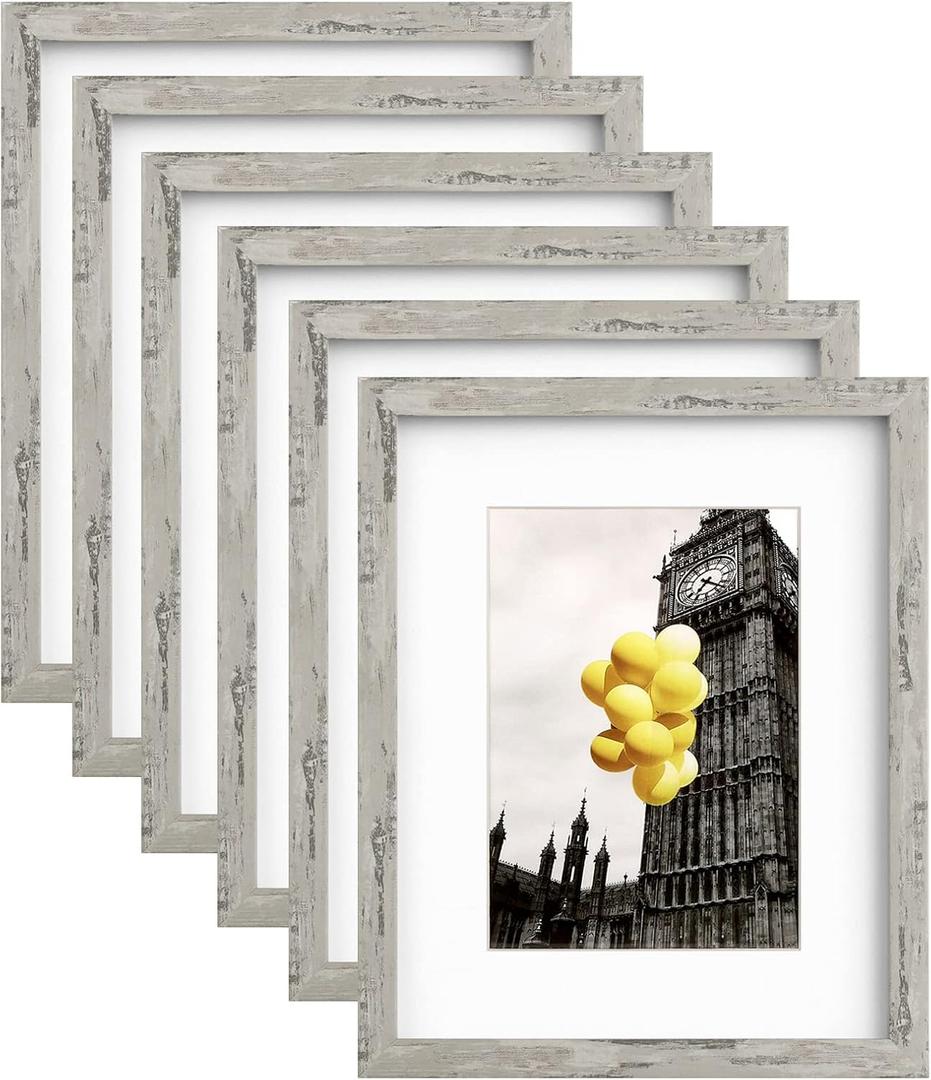 8x10 Picture Frame Set for Wall Collage - 6 pcs Rustic Gray Farmhouse Photo Frames for Hanging Wall or Tabletop Decor
