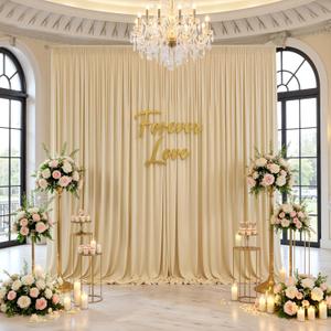 60ftx12ft Wrinkle Free Champagne Backdrop Curtain, 12 Panels 12FT Height Champagne Drapes for Wedding Backdrop, Silky Polyester Photo Back Drop Cloth for Birthday Party Photography Background