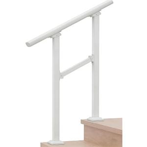 Handrails for Outdoor Steps & Indoor Stair Railing Kit, 1-2 Steps Safety Hand Rail for Porch & Deck (White-Straight)