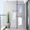 Hershii Garment Clothes Rack Coat Tree Clothing Drying Hanging Holder Organizer Standing Adjustable Laundry Pole Tension Rod Floor to Ceiling Indoor Corner Storage Shelf 6 Tiers - Black